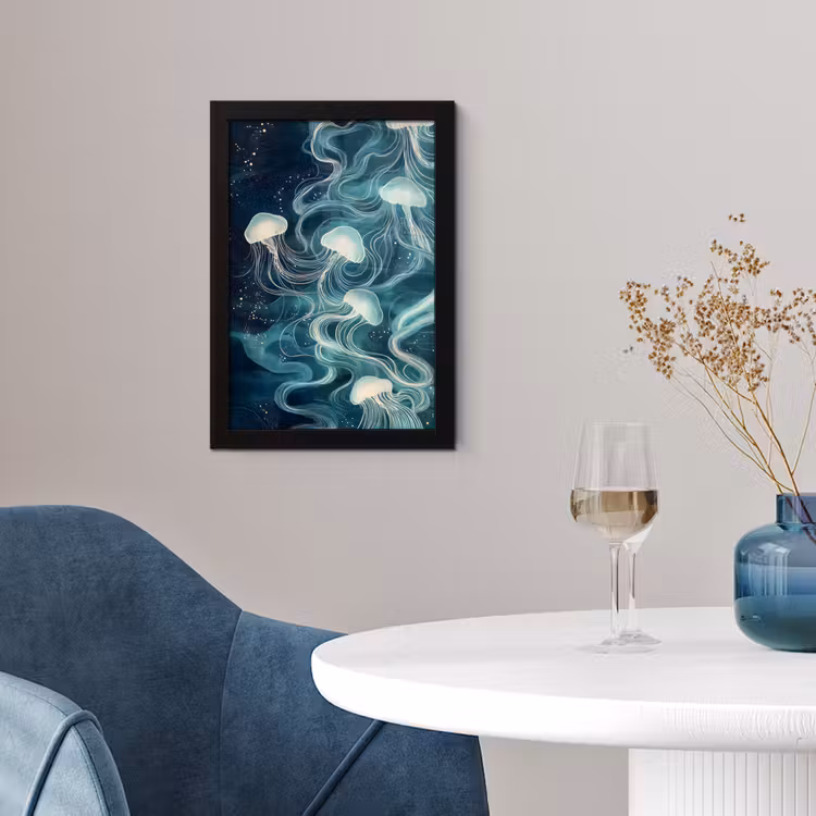Poster met lijst - Kwallen - Zee - Wit - Golven — 2