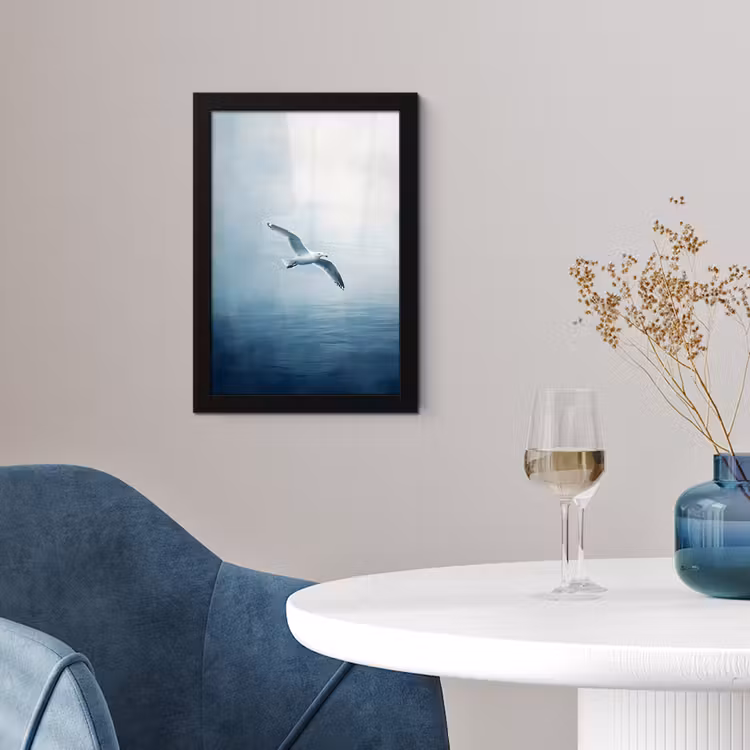 Poster met lijst - Meeuw - Wit - Zee - Mistig — 2