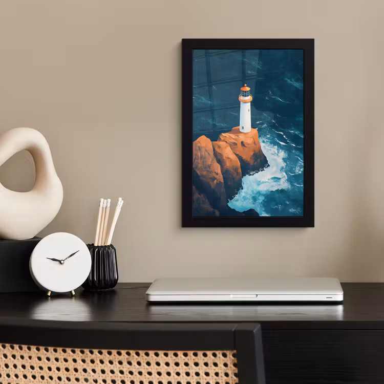 Poster met lijst - Vuurtoren - Rots - Zee - Golven — 3
