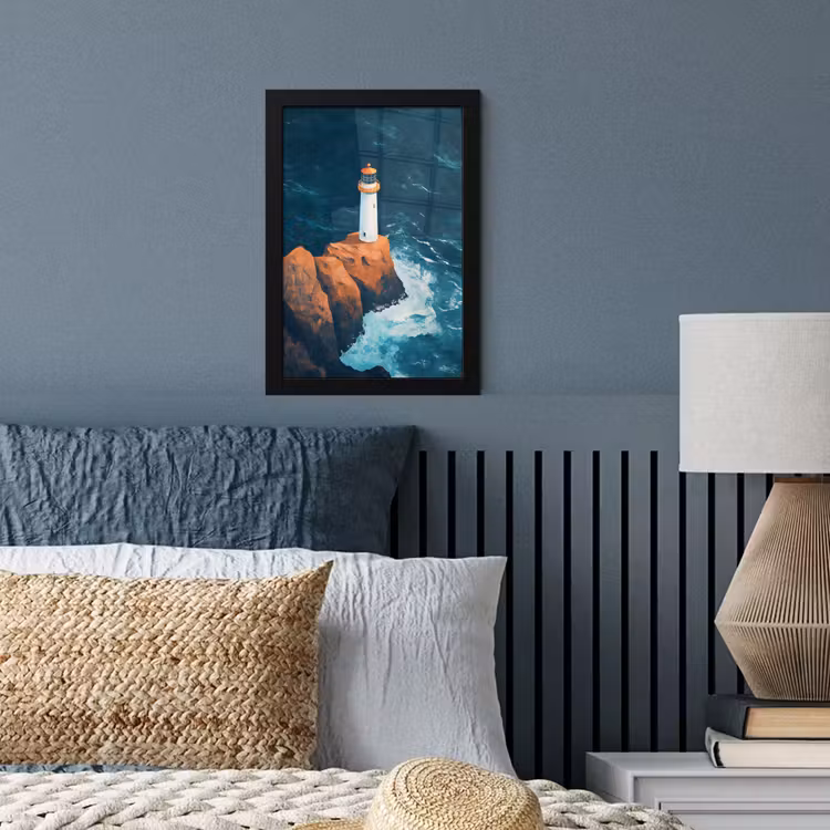 Poster met lijst - Vuurtoren - Rots - Zee - Golven — 4