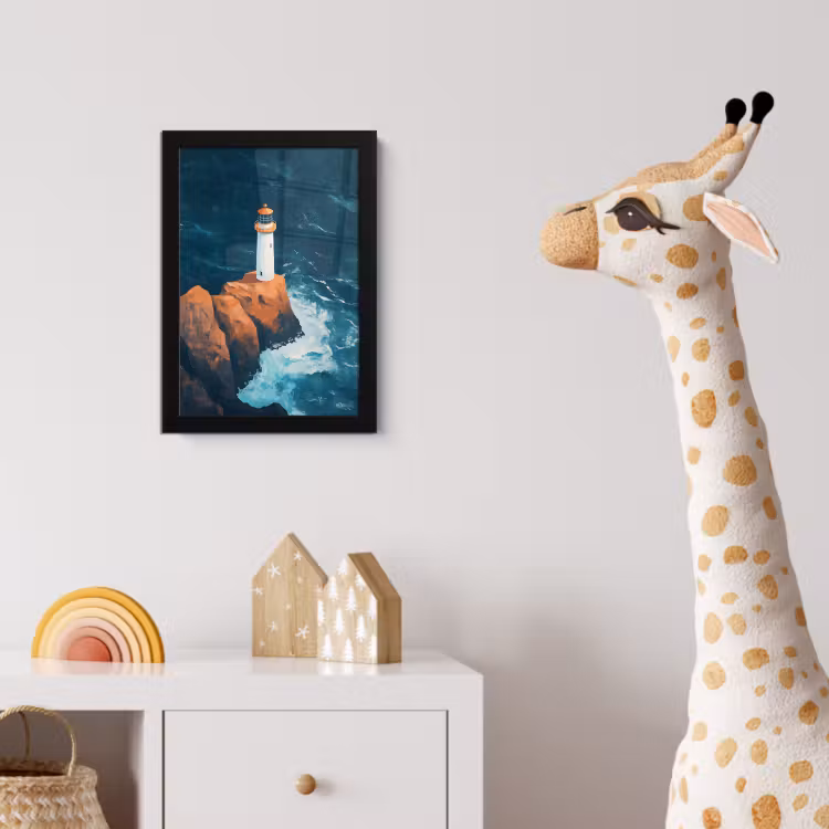 Poster met lijst - Vuurtoren - Rots - Zee - Golven — 5