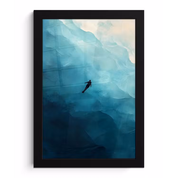 Poster met lijst - Zee - Silhouet - Abstract - Blauw — 1