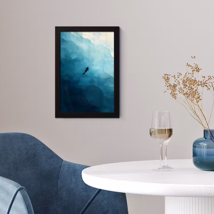Poster met lijst - Zee - Silhouet - Abstract - Blauw — 2