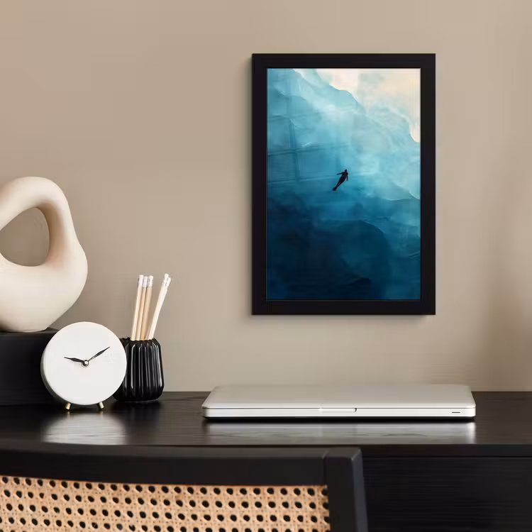 Poster met lijst - Zee - Silhouet - Abstract - Blauw — 3
