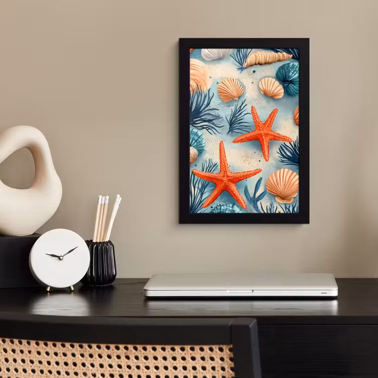 Poster met lijst - Zeesterren - Schelpen - Illustratie - Zand — 3