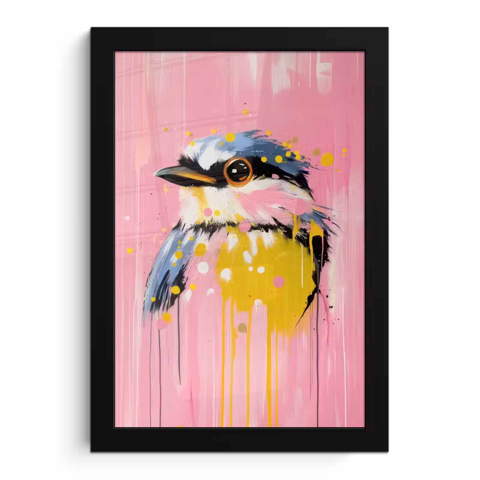 Poster met lijst - Vogel - Roze - Geel - Blauw — 1