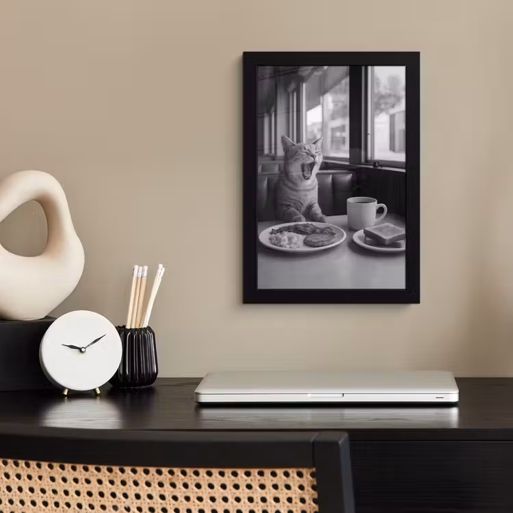 Poster met lijst - Kat - Koffie - Brood - Zwart — 3