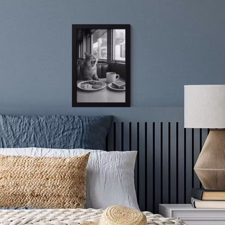 Poster met lijst - Kat - Koffie - Brood - Zwart — 4