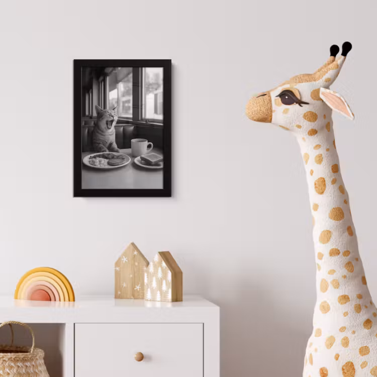 Poster met lijst - Kat - Koffie - Brood - Zwart — 5