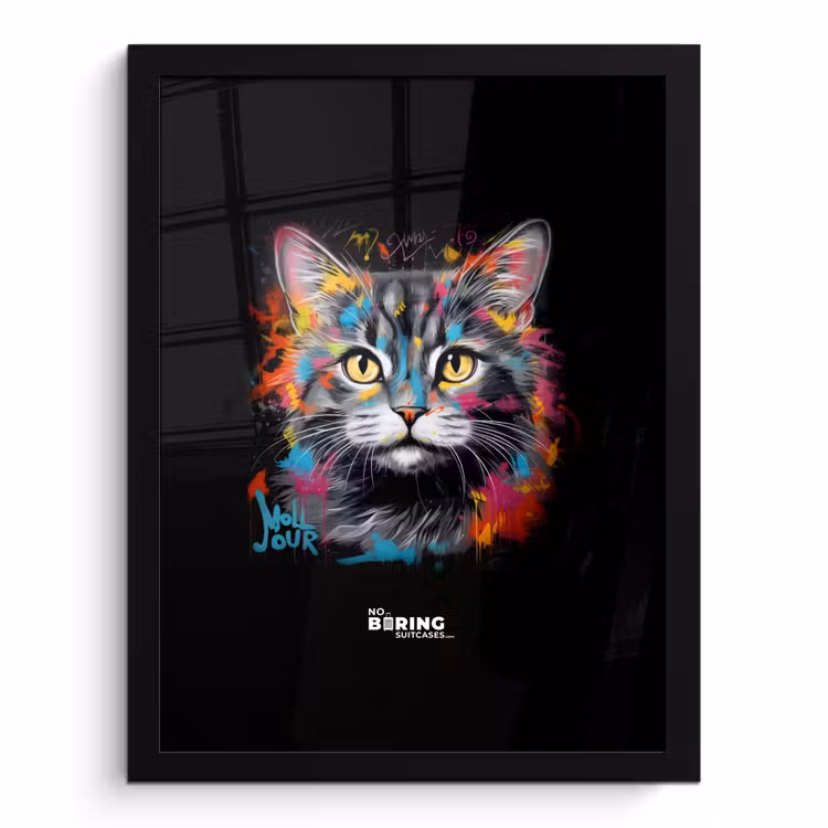 Poster met lijst - Kat met kleurrijke penseelstreken — 1