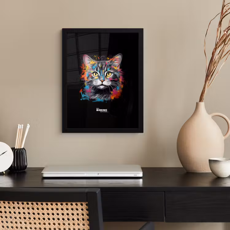 Poster met lijst - Kat met kleurrijke penseelstreken — 3