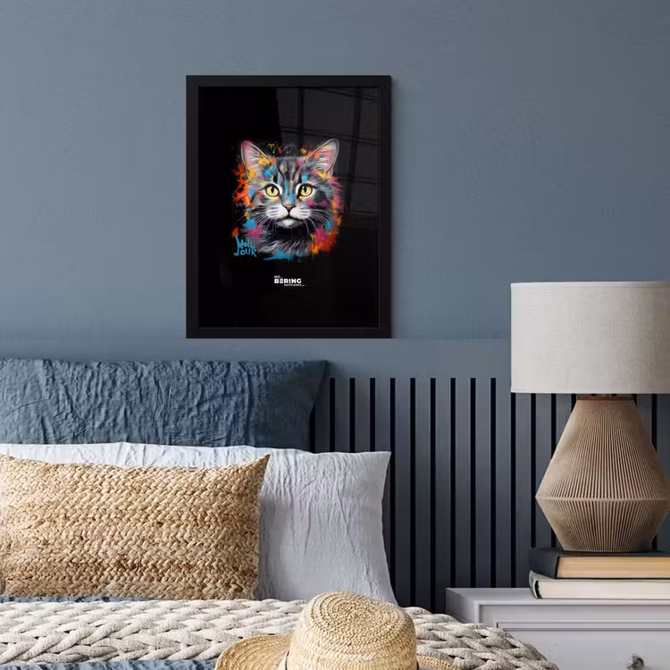 Poster met lijst - Kat met kleurrijke penseelstreken — 4