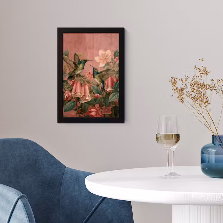 Poster met lijst - Kolibries - Bloemen - Groen - Roze — 2