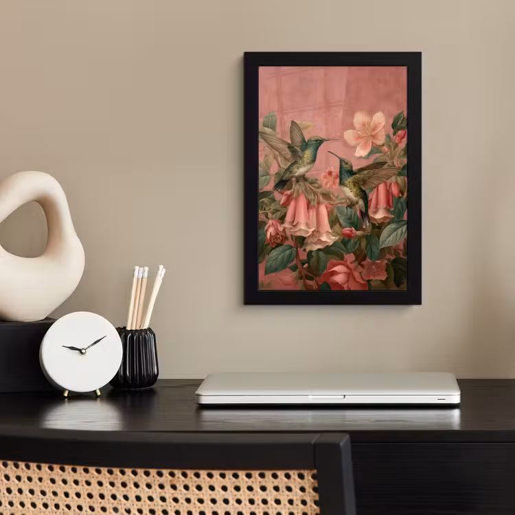Poster met lijst - Kolibries - Bloemen - Groen - Roze — 3