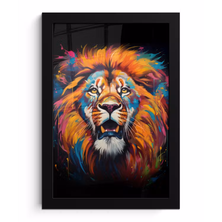 Poster met lijst - Leeuw - Graffiti - Dieren - Zwart — 1