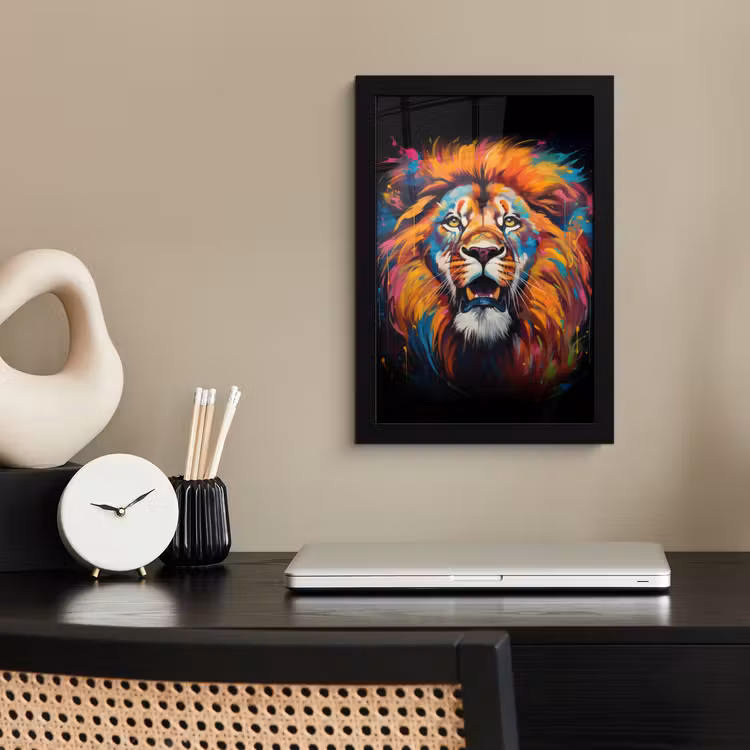 Poster met lijst - Leeuw - Graffiti - Dieren - Zwart — 3