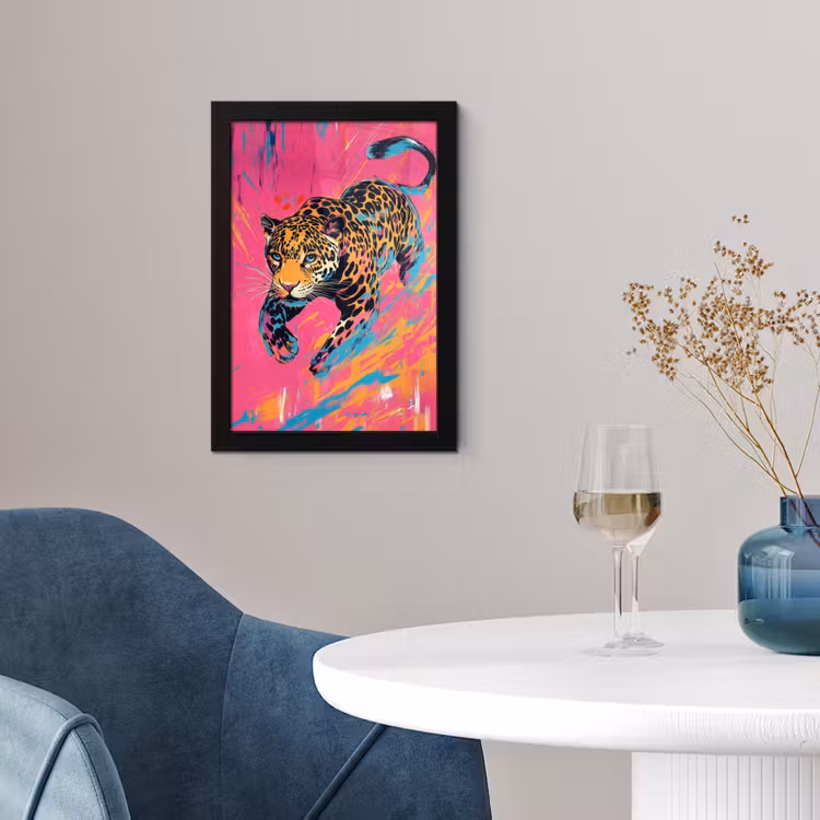 Poster met lijst - Luipaard - Roze - Oranje - Blauw - Verf — 2