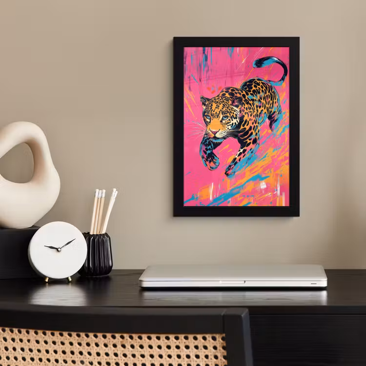 Poster met lijst - Luipaard - Roze - Oranje - Blauw - Verf — 3