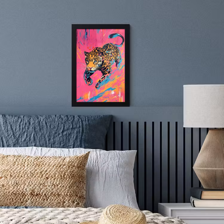 Poster met lijst - Luipaard - Roze - Oranje - Blauw - Verf — 4