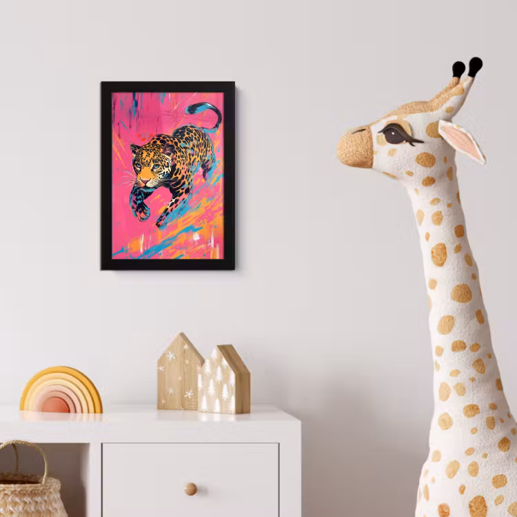 Poster met lijst - Luipaard - Roze - Oranje - Blauw - Verf — 5