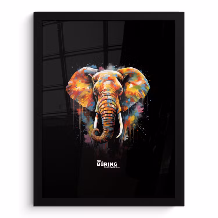 Poster met lijst - Olifant versierd met kleurrijke spetters — 1