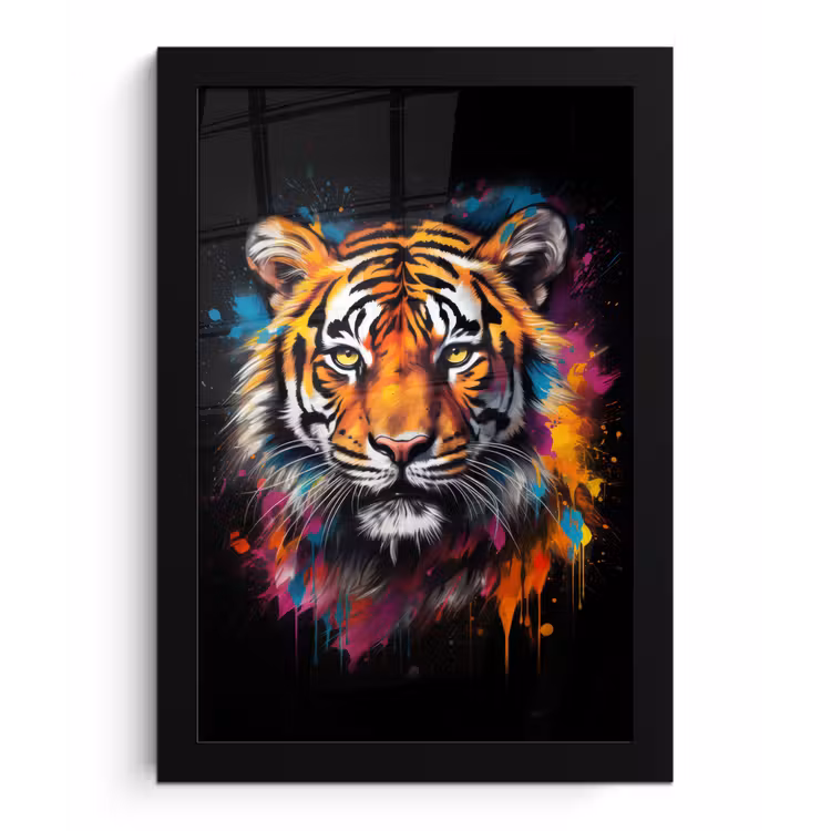 Poster met lijst - Tijger - Graffiti - Dieren - Zwart — 1