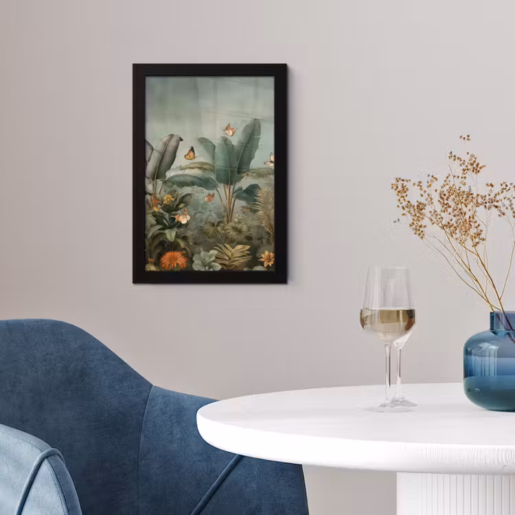 Poster met lijst - Tropisch bladerdek - Vlinders - groen - Bruin — 2