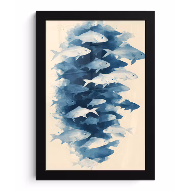 Poster met lijst - Vissen - Minimalistisch - Blauw — 1