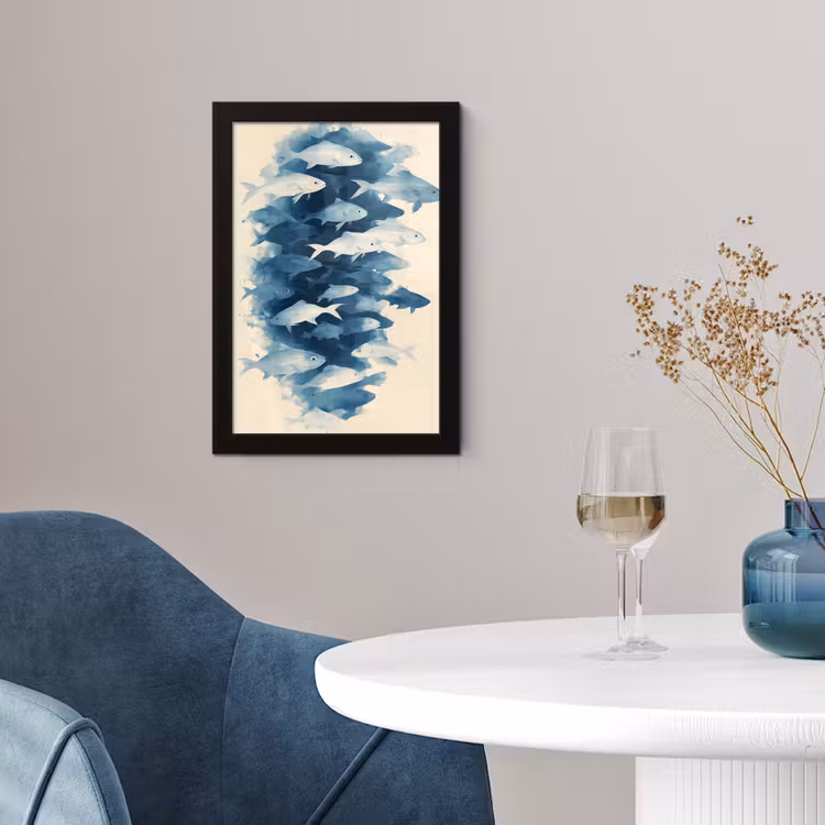 Poster met lijst - Vissen - Minimalistisch - Blauw — 2