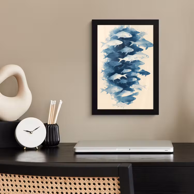 Poster met lijst - Vissen - Minimalistisch - Blauw — 3