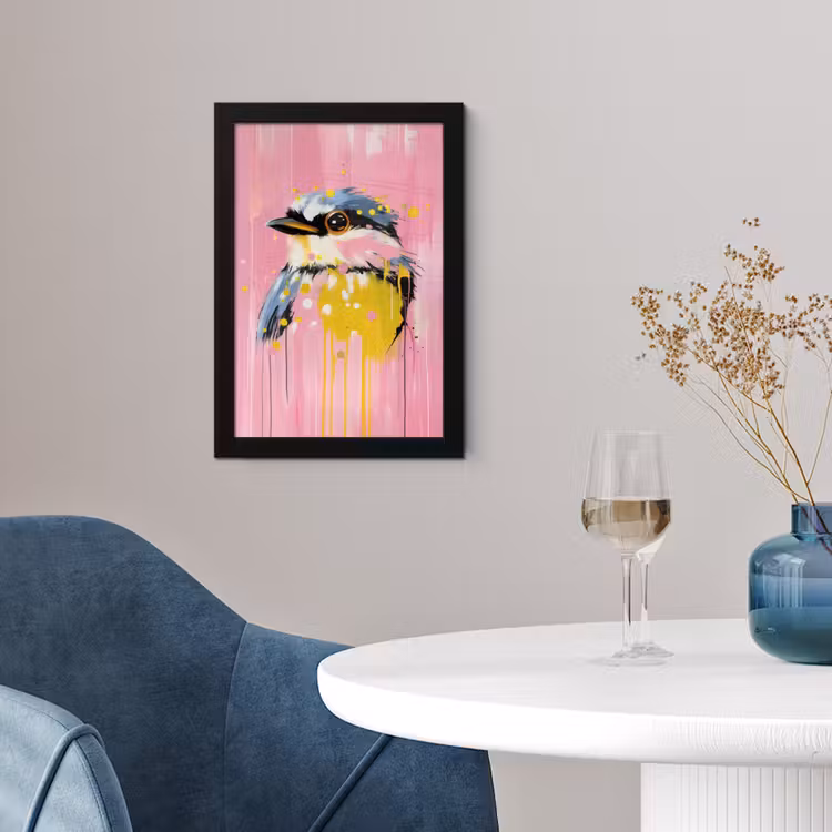 Poster met lijst - Vogel - Roze - Geel - Blauw — 2
