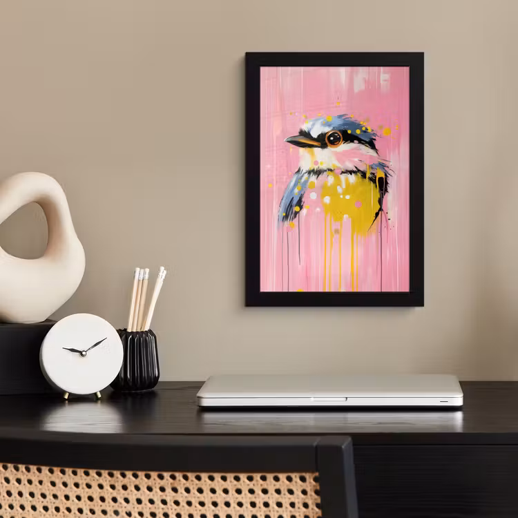 Poster met lijst - Vogel - Roze - Geel - Blauw — 3