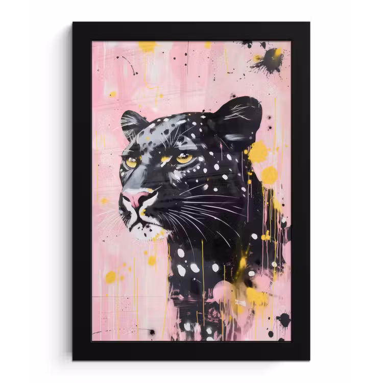 Poster met lijst - Zwart - Panter - Roze - Abstract — 1