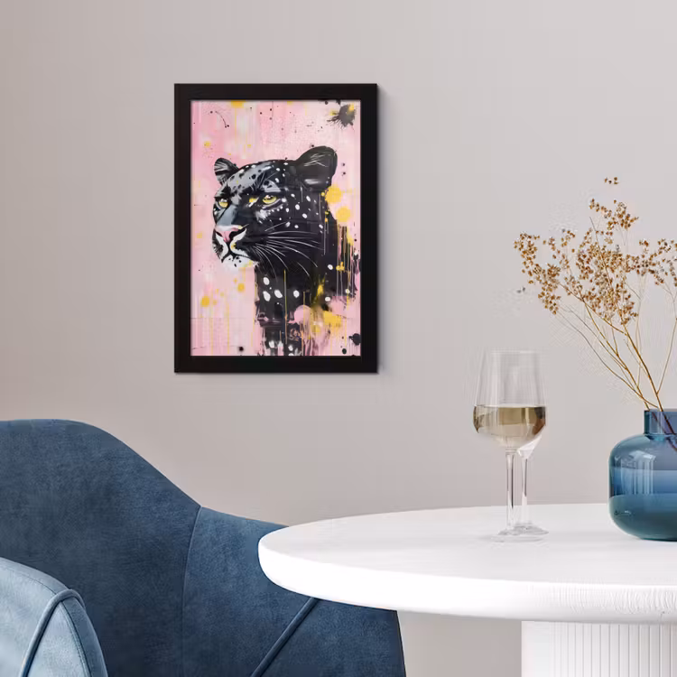 Poster met lijst - Zwart - Panter - Roze - Abstract — 2