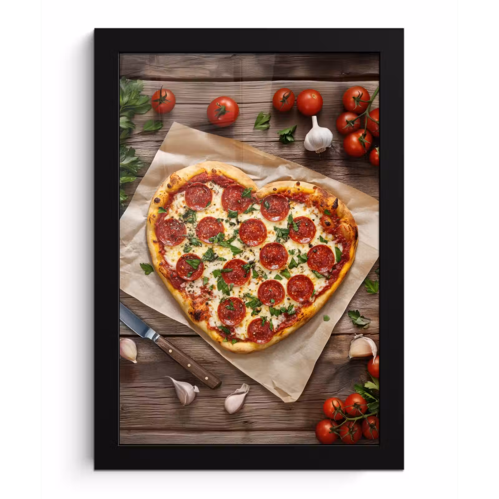 Poster met lijst - Pizza - Hart - Pepperoni - Tomaat — 1