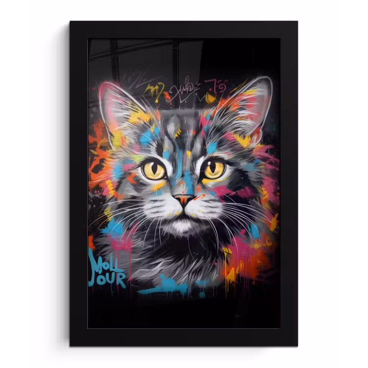 Poster met lijst - Kat - Graffiti - Dieren - Kleuren - Grijs — 1