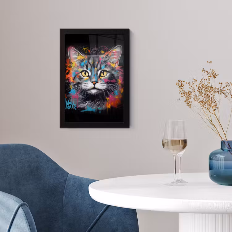 Poster met lijst - Kat - Graffiti - Dieren - Kleuren - Grijs — 2