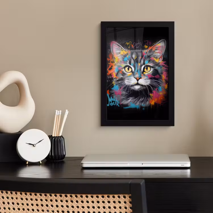 Poster met lijst - Kat - Graffiti - Dieren - Kleuren - Grijs — 3
