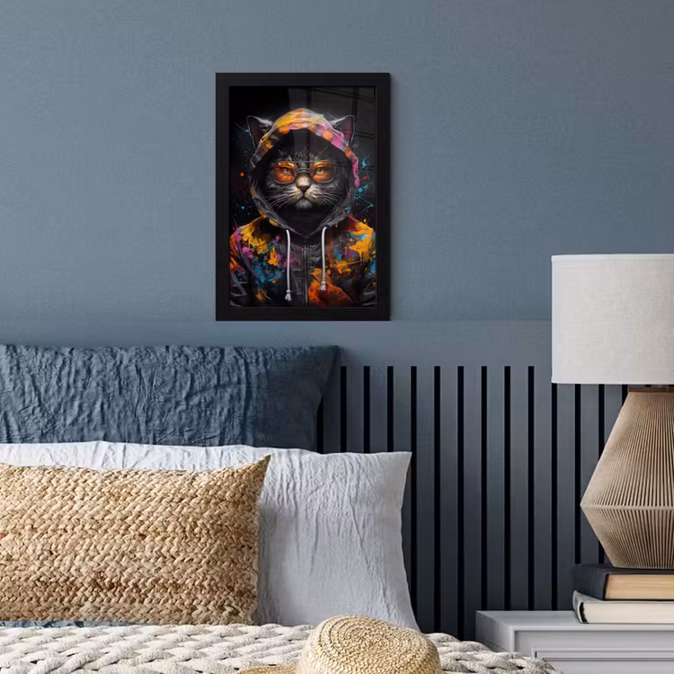 Poster met lijst - Kat - Jas - Graffiti - Bril - Zwart — 4
