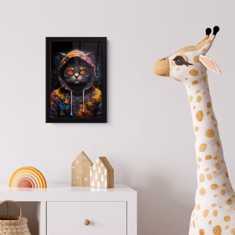 Poster met lijst - Kat - Jas - Graffiti - Bril - Zwart — 5