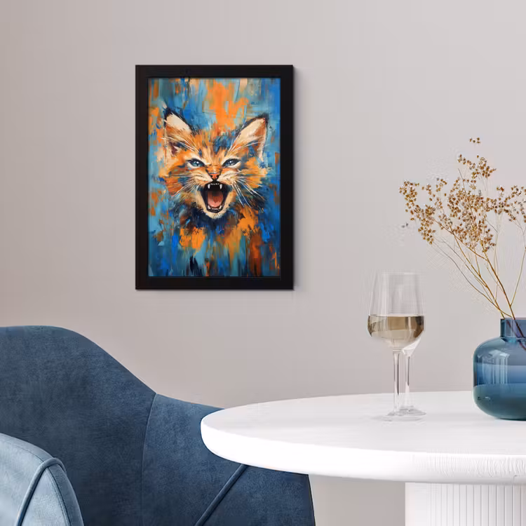 Poster met lijst - Kat - Kleurrijk - Oranje - Blauw — 2