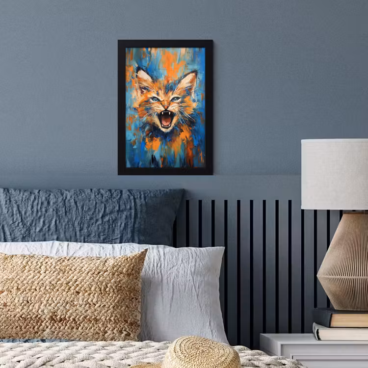Poster met lijst - Kat - Kleurrijk - Oranje - Blauw — 4