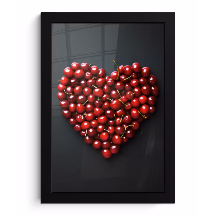 Poster met lijst - Kersen - Hart - Rood - Zwart — 1