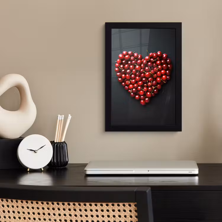 Poster met lijst - Kersen - Hart - Rood - Zwart — 3