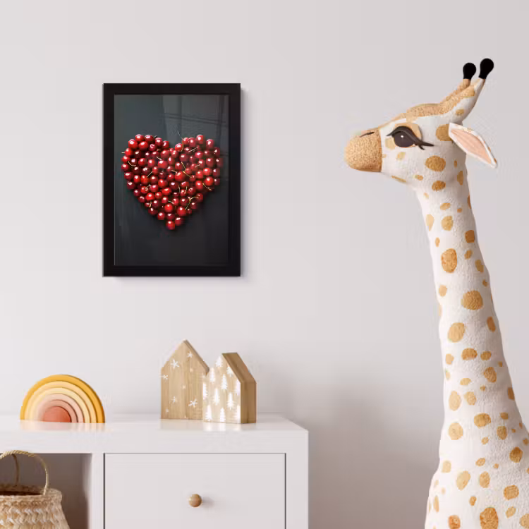 Poster met lijst - Kersen - Hart - Rood - Zwart — 5