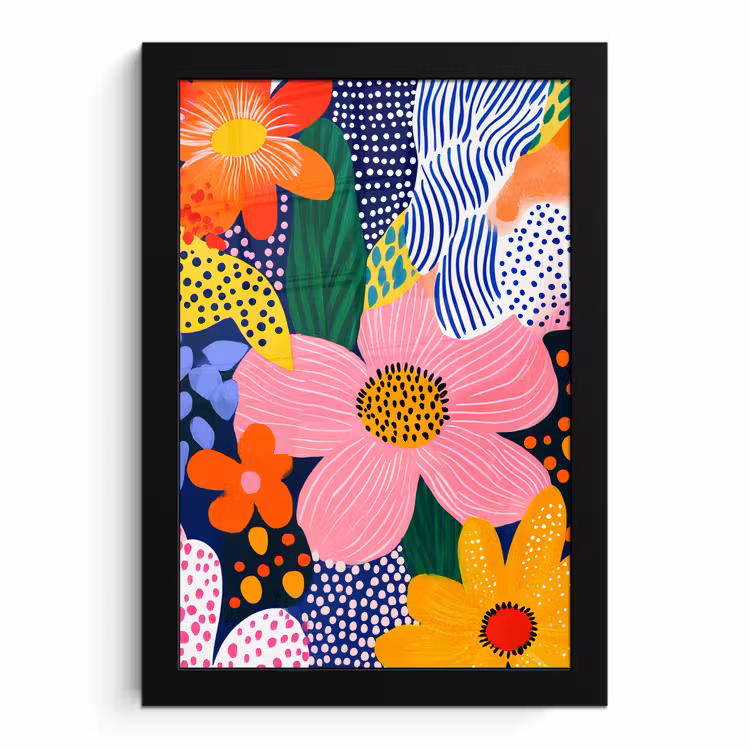 Poster met lijst - Kleurrijk - Bloemen - Abstract - Stippen — 1