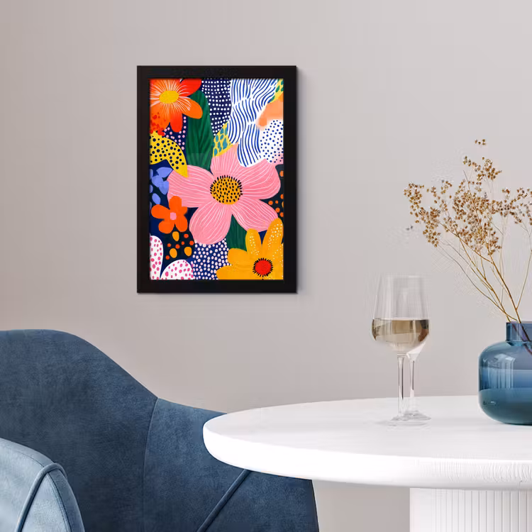 Poster met lijst - Kleurrijk - Bloemen - Abstract - Stippen — 2