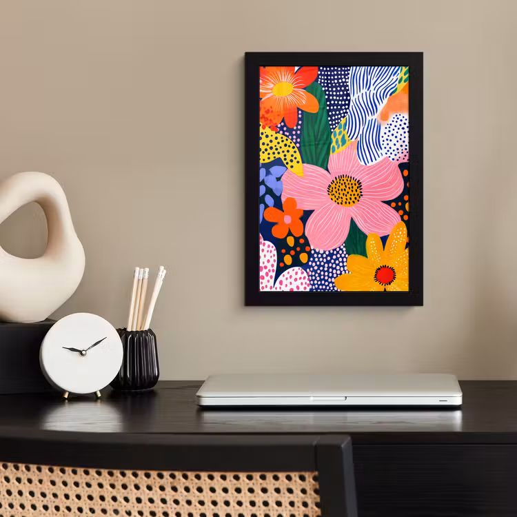Poster met lijst - Kleurrijk - Bloemen - Abstract - Stippen — 3