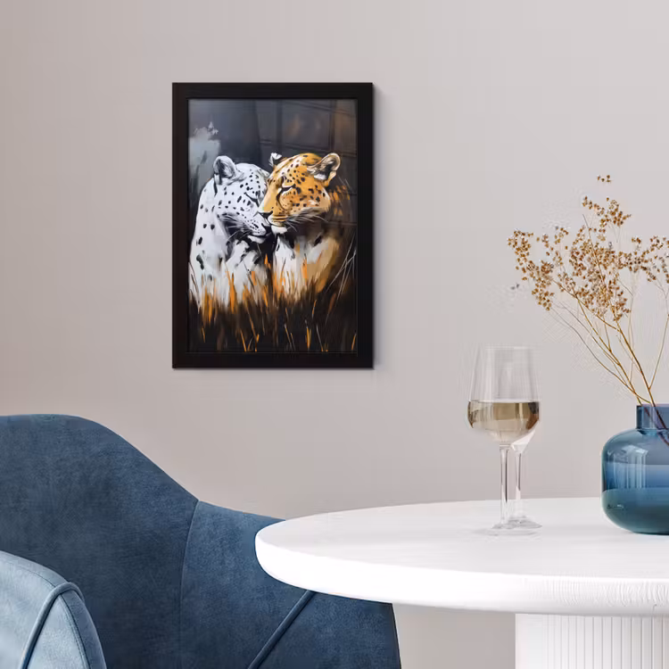 Poster met lijst - Luipaard - Oranje - Wit - Gras — 2