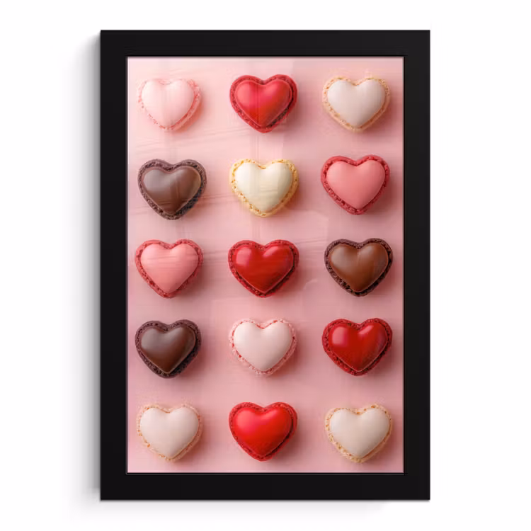 Poster met lijst - Macarons - Hartjes - Kleurrijk - Roze — 1